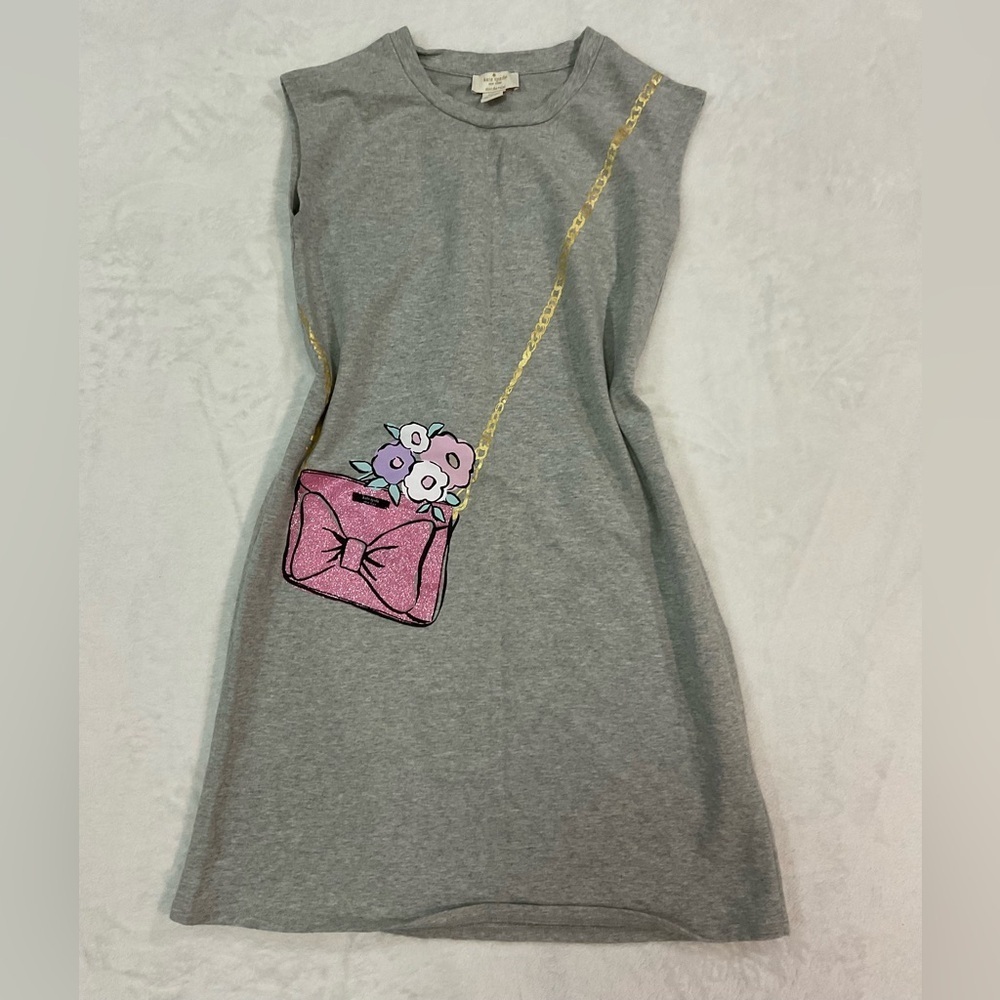 Kate Spade Gray Dress with Pink Bag and Floral Design